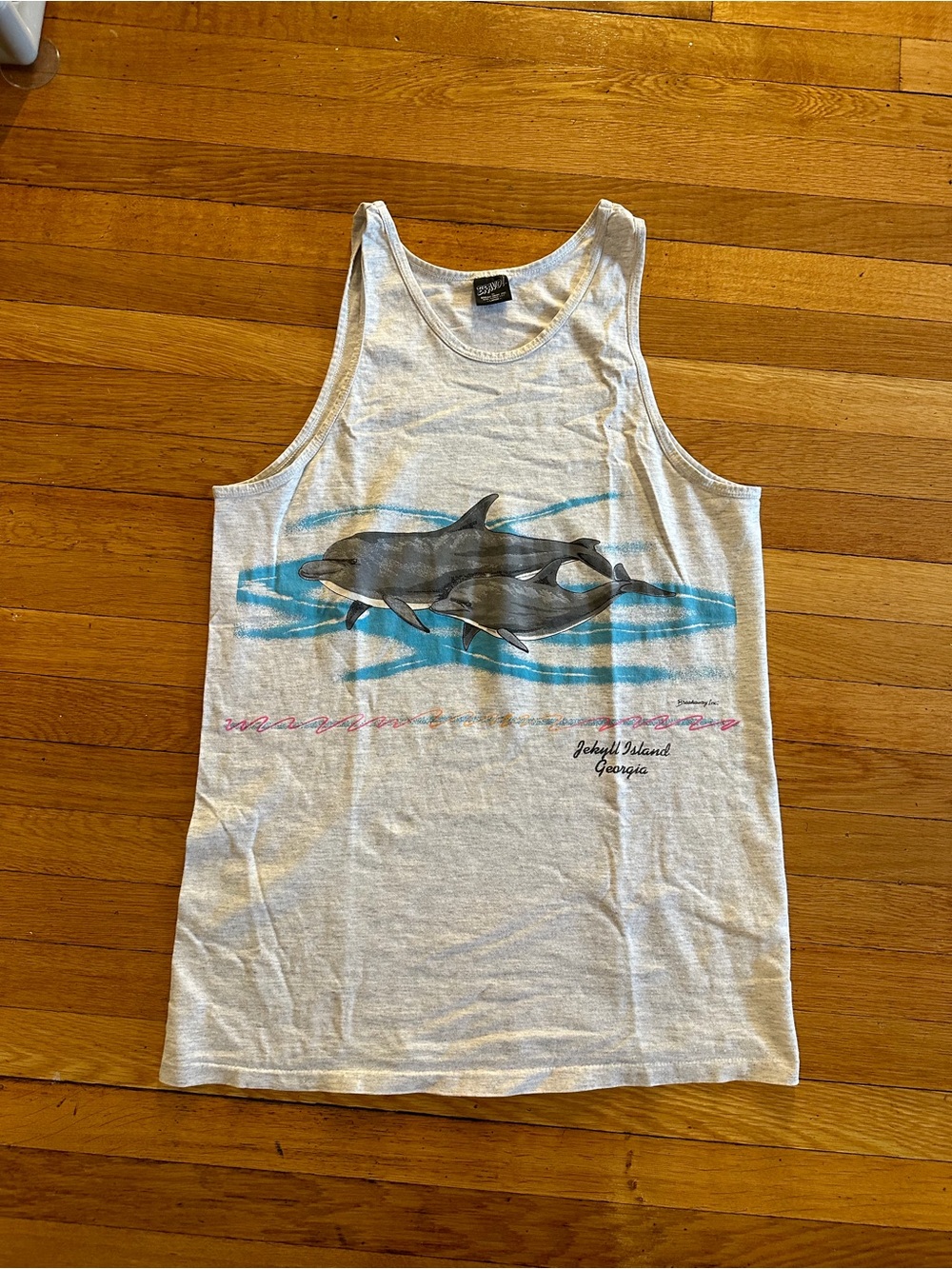 VTG 80’S BRAVO! TANK TOP Jekyll Island Georgia Dolphins Single Stitch Grey Large